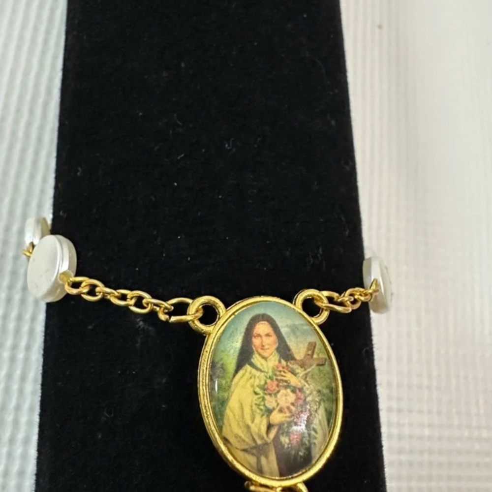 Gold-Tone Saint Medallion Bracelet with Religious Portrait